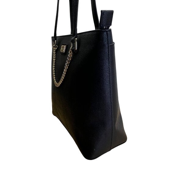 Calvin Klein Black Faux Leather With Gold Chain Detail & Dual Straps Tote Bag - Picture 4 of 14